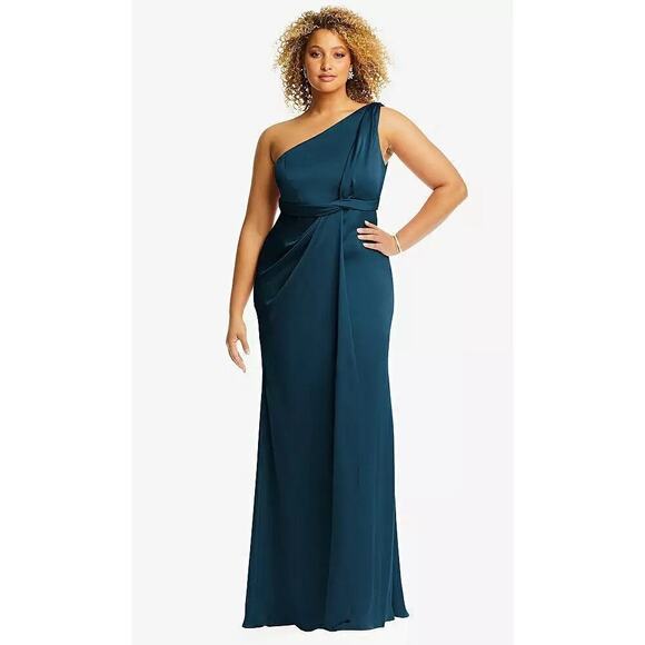 Dessy Collection 3111 Dress One Shoulder Twist Waist Gown Atlantic Blue NWT 8 - Picture 1 of 11